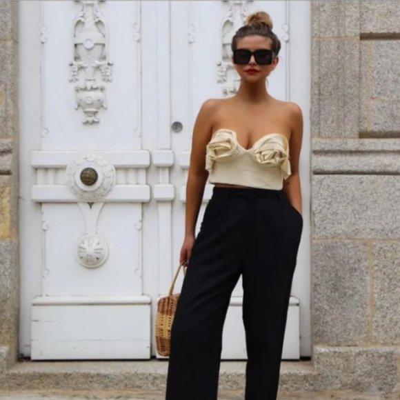 BLOGGER'S FAVE! Zara Floral Bustier Top Sand NWT - Picture 13 of 17